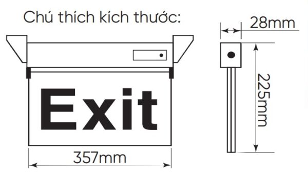 Kích thước đèn led exit 3W MPE EX2LR