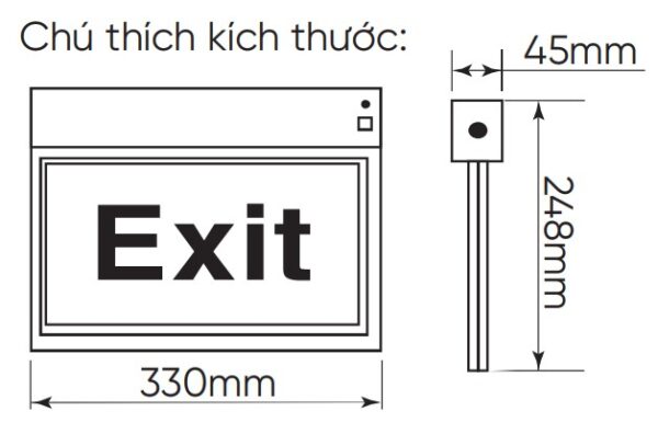 Kích thước đèn led exit đa năng 3W MPE EXM tương ứng