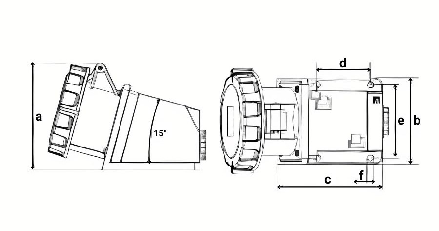 Chú thích kích thước ổ cắm cố định 3 cực 16A MPE MPN2-1132