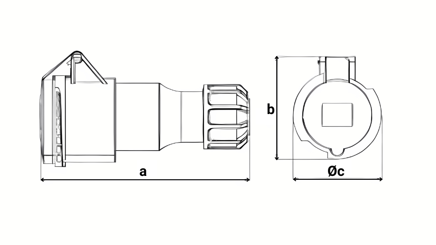 Chú thích kích thước ổ cắm di động 3 cực 16A MPE MPN2-213