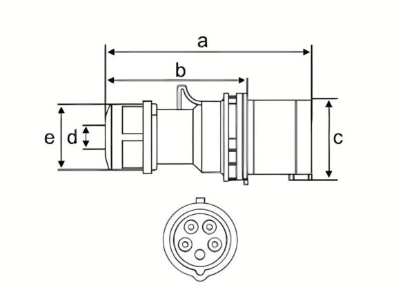 Chú thích kích thước phích cắm di động 5 cực 32A MPE MPN-025