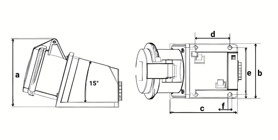 Chú thích kích thước ổ cắm cố định 3 cực 16A MPE MPN2-113