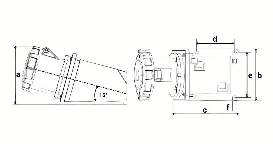 Chú thích kích thước ổ cắm cố định 4 cực 125A MPE MPN2-1442