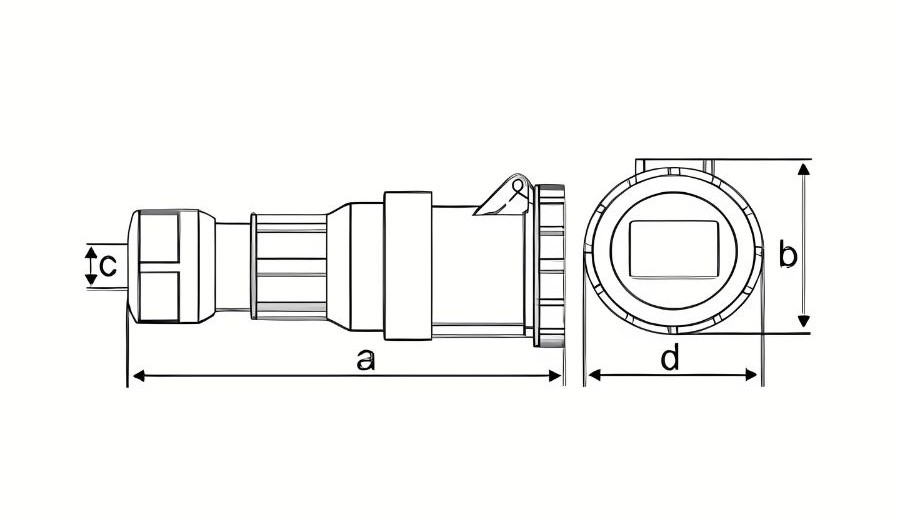 Chú thích kích thước ổ cắm di động 4 cực 63A MPE MPN-2342