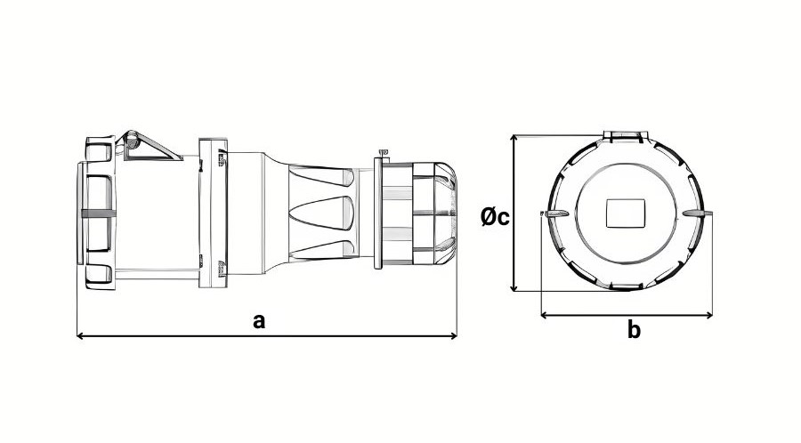 Chú thích kích thước ổ cắm di động 4 cực 125A MPE MPN2-2442