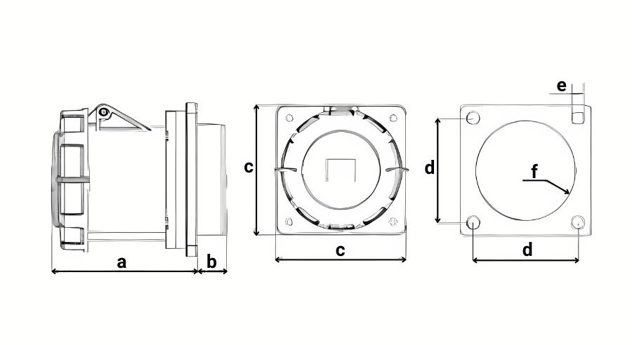 Chú thích kích thước ổ cắm công nghiệp 4 cực 125A MPE MPN2-3442