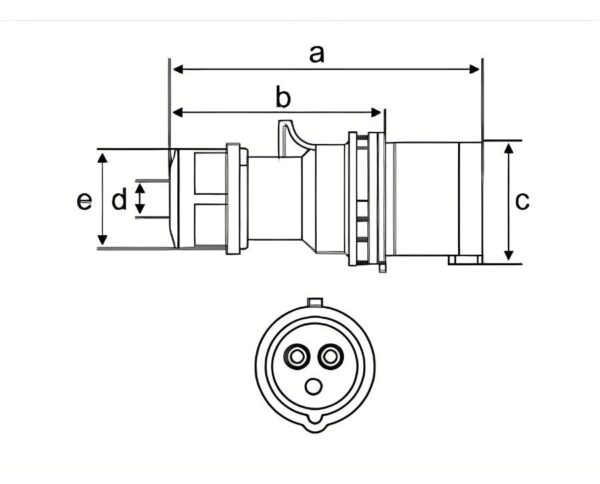 Chú thích kích thước phích cắm di động 3 cực 32A MPE MPN-023