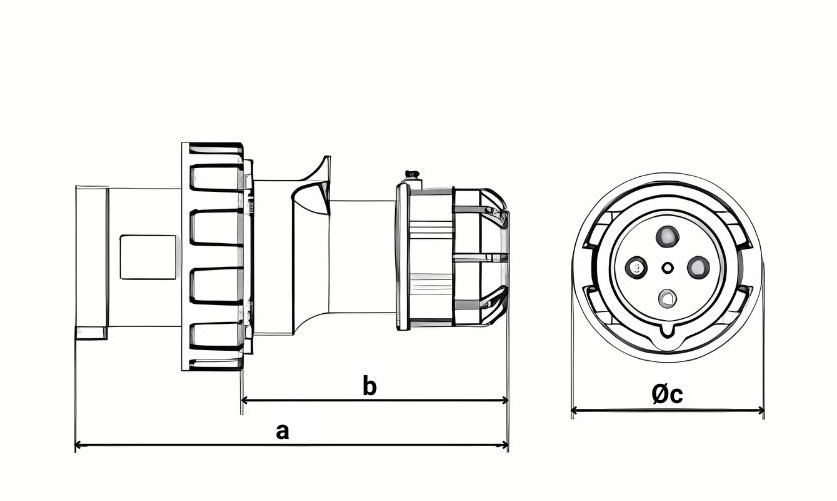 Chú thích kích thước phích cắm di động 4 cực 125A MPE MPN2-044K