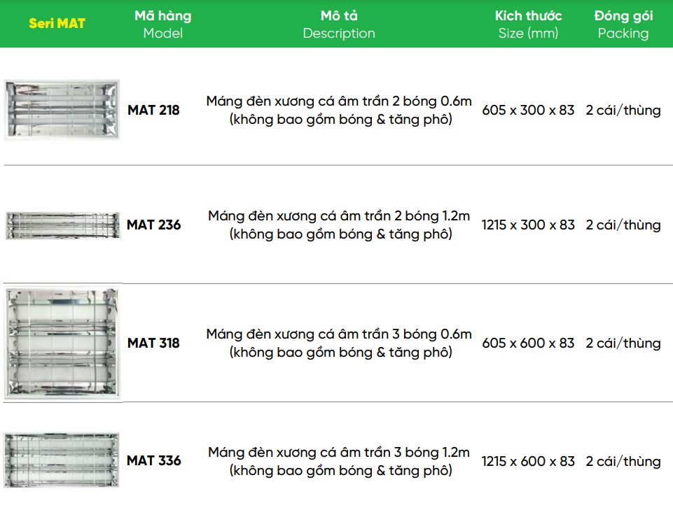 Tổng hợp máng đèn xương cá âm trần MPE