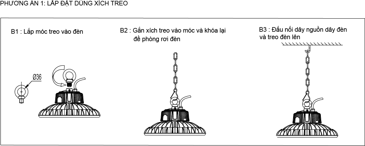 hướng dẫn lắp đặt đèn led nhà xưởng highbay mpe hbu