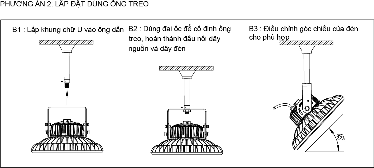 hướng dẫn lắp đặt đèn led nhà xưởng highbay mpe hbu