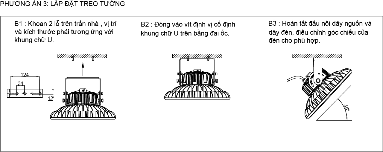 hướng dẫn lắp đặt đèn led nhà xưởng highbay mpe hbu