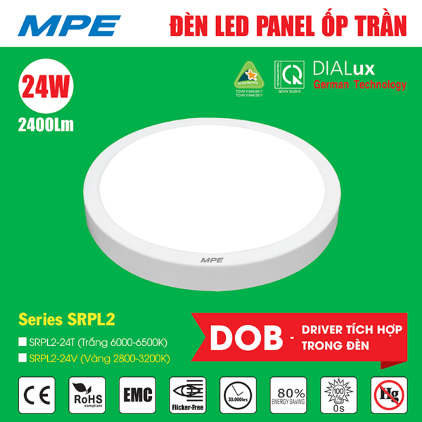 Thông số led panel tròn ốp nổi 24W MPE SRPL2