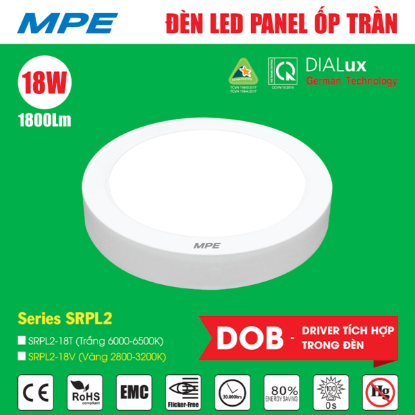 Thông số led panel tròn ốp nổi 18W MPE SRPL2