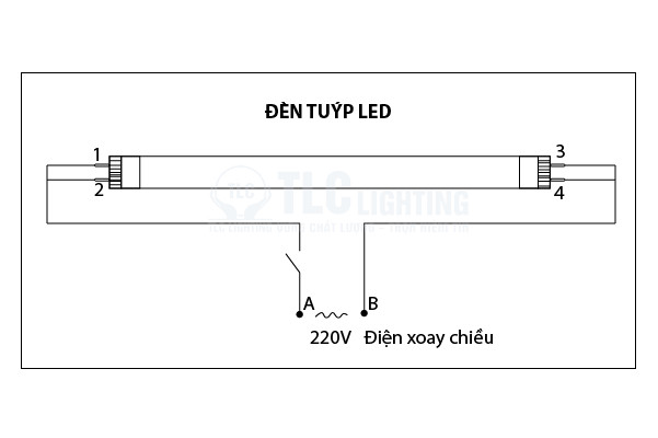 Sơ đồ lắp đèn led tube nhôm T8 với máng đén huỳnh quang sử dụng tắc te 