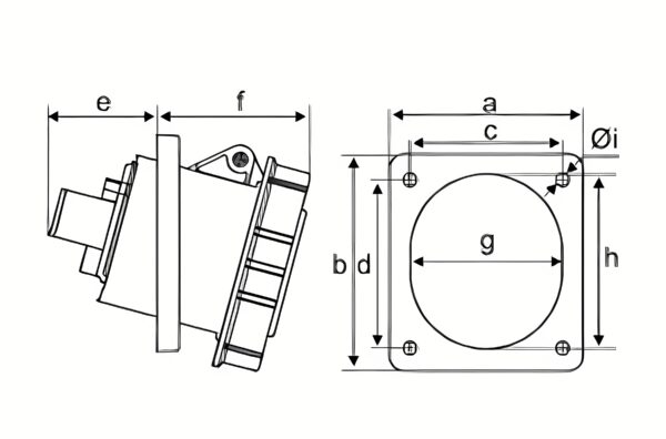 Chú thích kích thước ổ cắm cố định 5 cực 63A MPE MPN-4352