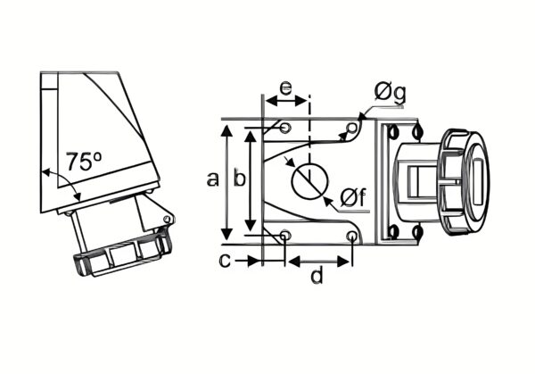 Chú thích kích thước ổ cắm cố định 3 cực 16A MPE MPN-1132