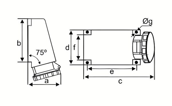 Chú thích kích thước ổ cắm cố định 4 cực 125A MPE MPN-1442