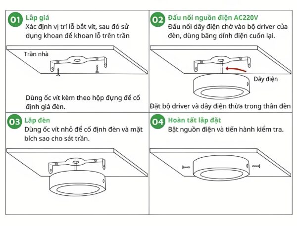 Lắp đặt đèn led downlight DLE 12W MPE