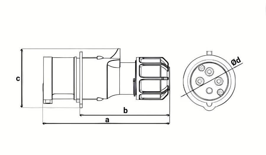 Chú thích kích thước phích cắm di động 4 cực 32A MPE MPN2-024