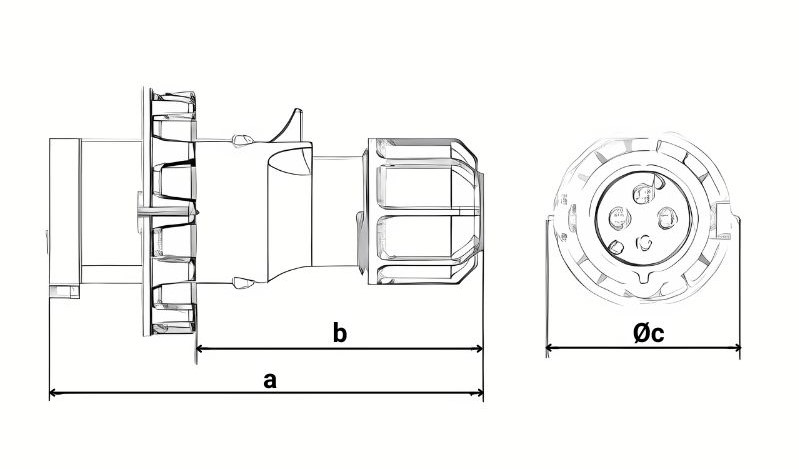 Chú thích kích thước phích cắm di động 4 cực 32A MPE MPN2-0242