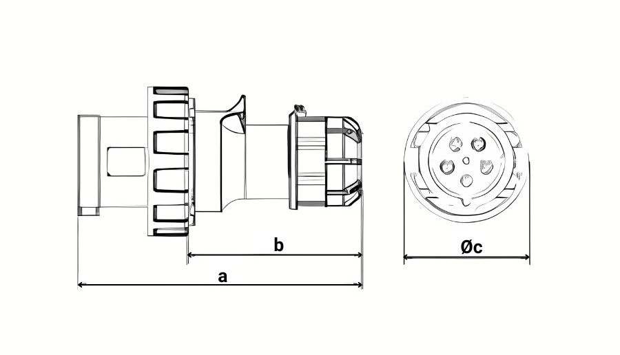 Chú thích kích thước phích cắm di động 5 cực 63A MPE MPN2-0352