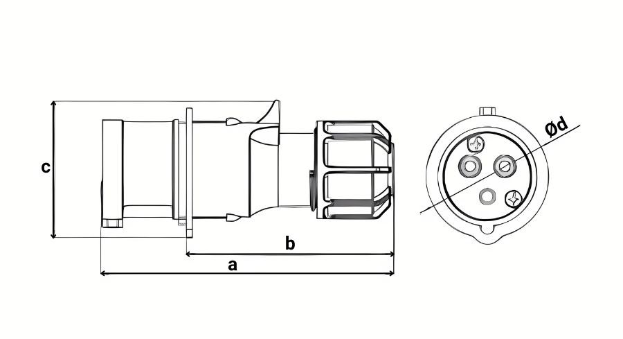 Chú thích kích thước phích cắm di động 3 cực 16A MPE MPN2-013