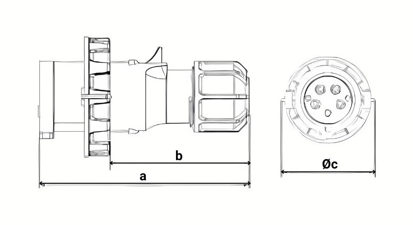 Chú thích kích thước phích cắm di động 5 cực 32A MPE MPN2-0252