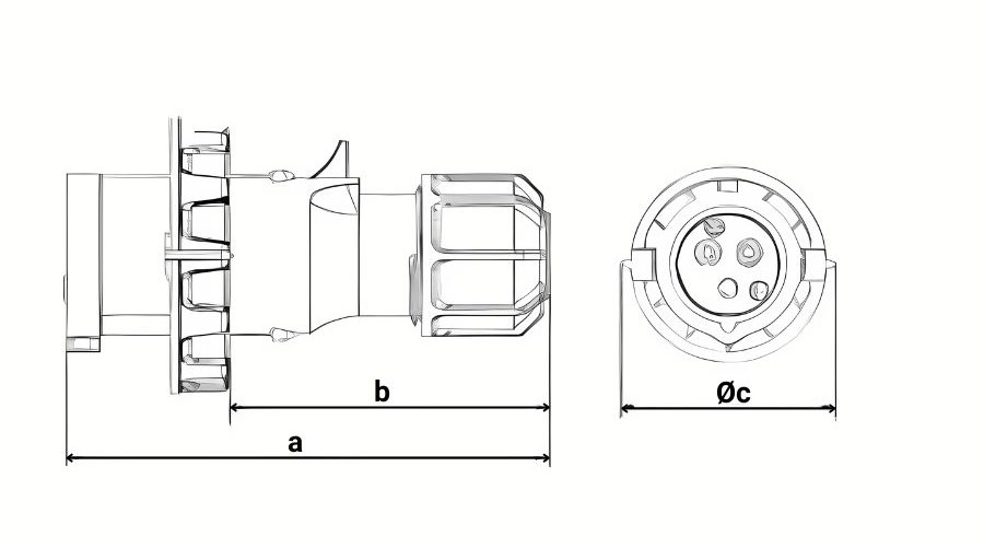 Chú thích kích thước phích cắm di động 3 cực 16A MPE MPN2-0132