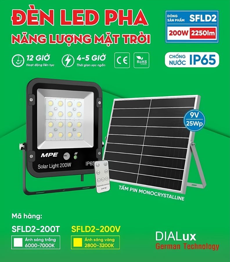 LED pha năng lượng mặt trời 200W MPE SFLD2-200T