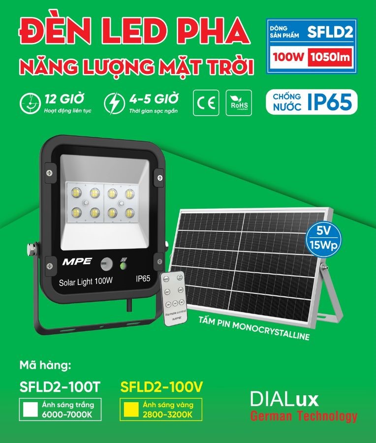 Đèn LED pha năng lượng mặt trời 100W MPE SFLD2-100V