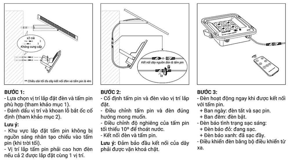 Hướng dẫn lắp đặt LED pha năng lượng mặt trời 100W MPE SFLD2-100V